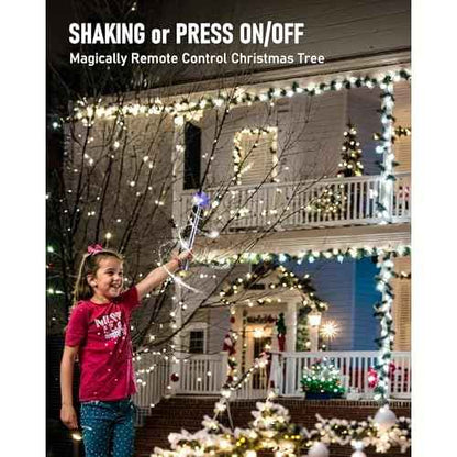 Magic Wand for Christmas Tree Light, Wireless Christmas Tree Wand Remote Control for Christmas String Lights and Decorations Lights Turn On and Off, Surprised for Kids Family Christmas Gift, 2 Sockets