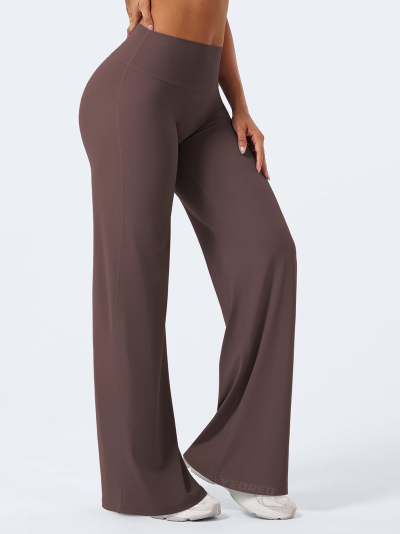 YEOREO Workout Leggings Womens No Front Seam Straight Leggings 33" High Waist Buttery Eddiy Gym Yoga Pants Plum Brown M