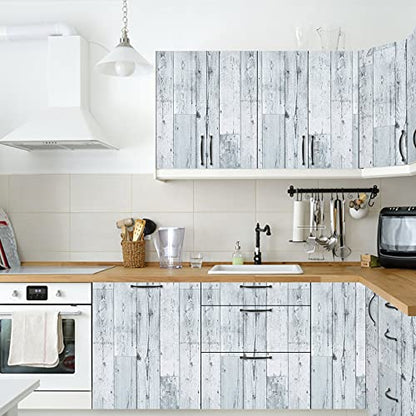 WENMER 17.71" x 118" Grey White Wood Contact Paper Wallpaper Wood Peel and Stick Wallpaper Self Adhesive Removable Wallpaper Vintage Wood Wallpaper for Countertop Cabinet Shelf Drawer Door