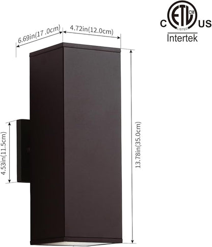 mirrea 14" Modern Outdoor Porch Light Patio Light in 2 Lights with Aluminum Rectangular Tube and Tempered Glass Cover Waterproof Wall Sconce 2 Pack (Oil Rubbed Bronze)