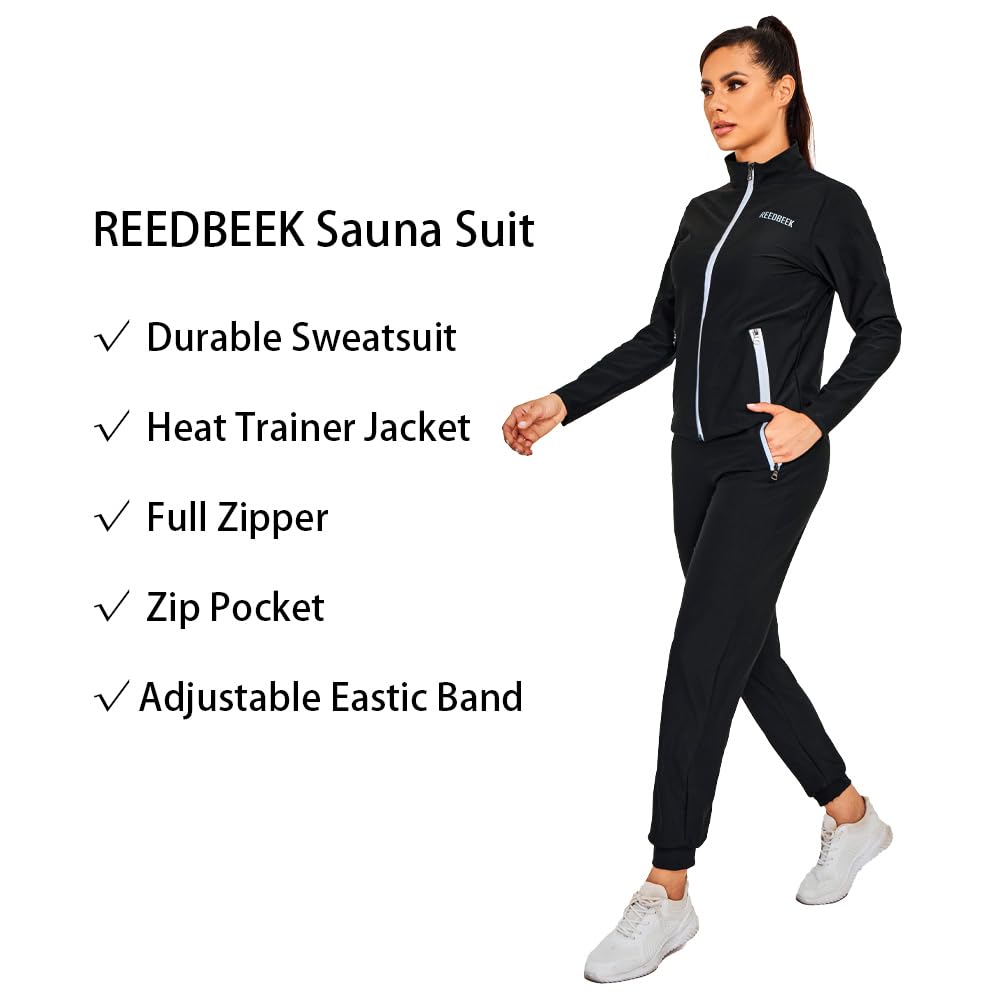 REEDBEEK Sauna Suit Weight Loss Hot Sweat Suits Sauna Pants with Pockets Gym Workout Exercise for Women