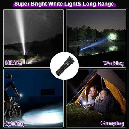 2-in-1 365nm UV Flashlight & High Lumens LED Flashlight, 7 Modes, 18H Runtime, Waterproof, 6 LED Rechargeable Black Light for Pet Urine Detection, Curing Resin, Outdoor Emergencies, Scorpion Hunting