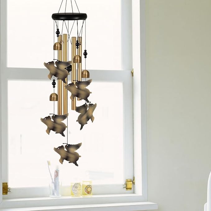 Bronze Flying Pigs Wind Chimes Decor, Portable Mobile Wind Catcher, Sympathy Wind Bells, Memorial Gifts for Mom, Housewarming, Blessing Windchime(Outside/Indoor/Home/Room/Porch/Yard/Garden Decorate)