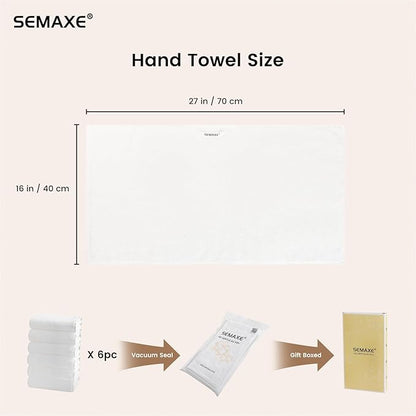 SEMAXE 6-Pack White Hand Towels