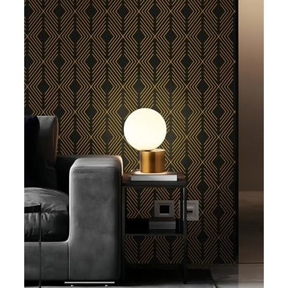 Black and Gold Peel and Stick Geometric Wallpaper - Modern Contact Paper for Cabinets and Drawers - Removable Self Adhesive Vinyl 17.1'78.7'