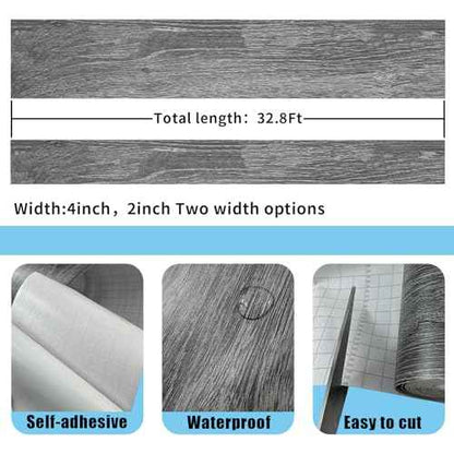 32.8 Feet Peel and Stick Dark Gray Wood Grain 10M Wallpaper Border Removable PVC Waterproof Wallpaper,Bathroom Mirror Frame Border Sticker Wall Decer (1.97inch)