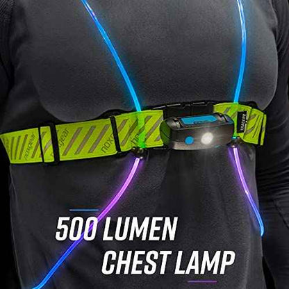 noxgear Tracer Add-On Chest Light - 500 Lumens, Rechargeable (USB-C), Weatherproof LED Running Light, Walking and Hiking - Bright Flood Beam - Comfortable - Dual-Modes