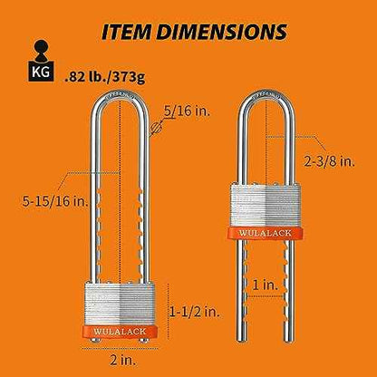 Locks with Keys, WULALACK 2 inch Wide Laminated Steel Keyed Padlock with Adjustable Shackle, Long Padlocks with Same Key,3 Pack