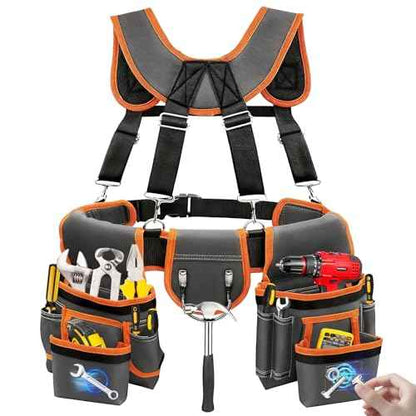 JUSTHERE Tool Belt, Professional Tool Belts for Men, 32''-60'' Size Adjustable Magnetic Tool Pouch With Suspenders & Multiple Pockets, Detachable Utility Belt Work Bags for Electrician, Carpenter