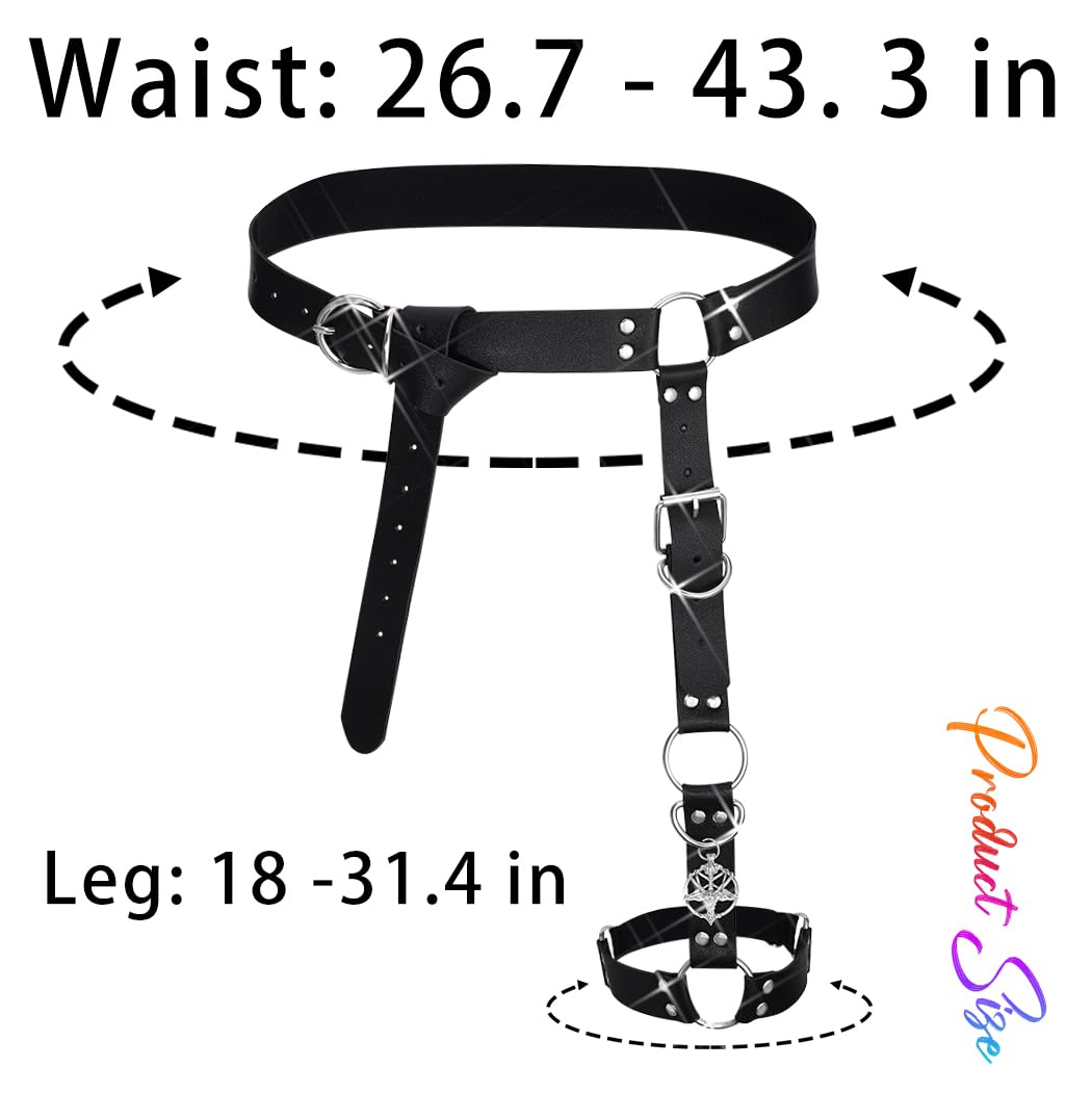 BODIY Women Punk Leather Waist and Leg Belt - Gothic Thigh Rave Accessory in Black