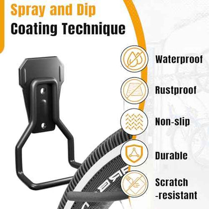 Wall Mount Bike Hooks Bike Hooks for Garage Vertical Bike Hanger for Indoor Use Heavy Duty with 8mm Thick Steel Frame 4PCS Storage System Black