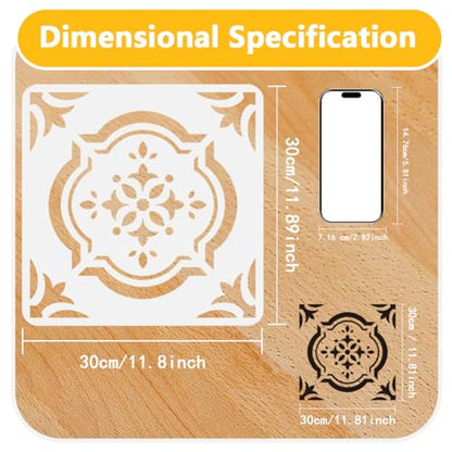 4Pcs Tile Stencils for Painting Floor DIY Crafts Reusable Plastic Stencils for Painting on Wood Wall Fabric Canvas Furniture