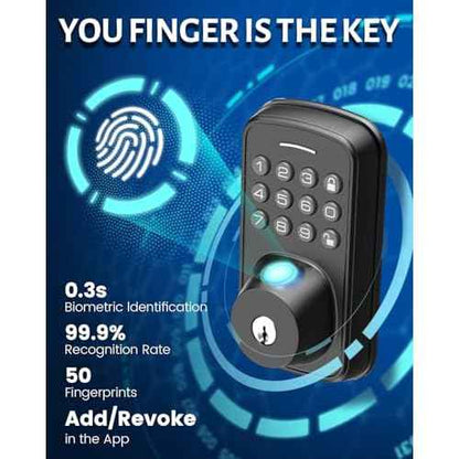 Keyless Entry Door Lock with Handle Set, Smart Door Lock with Fingerprint, 5 in 1 Unlock, Auto Lock Biometric Fingerprint Door Lock for Front Door, Easy Installation (Black)
