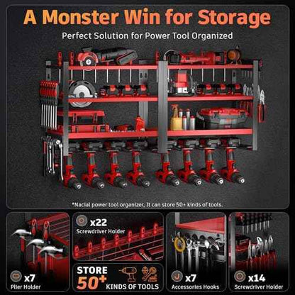 Power Tool Organizer Wall Mount, 4 Layer Drill Holder Wall Mount, Heavy Duty Tool Rack, Garage Tool Organizers and Utility Storage Rack for Drill Holder Charging Station, Perfect for Father's Day Gift
