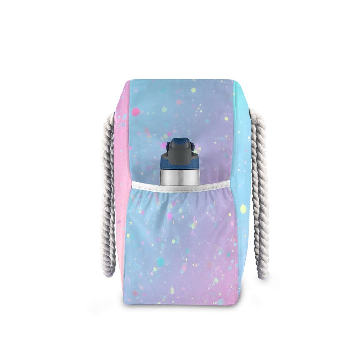 Women Large Beach Bag Unicorn Background with Rainbow Travel Tote Bags for Gym Sport Shoulder Bag