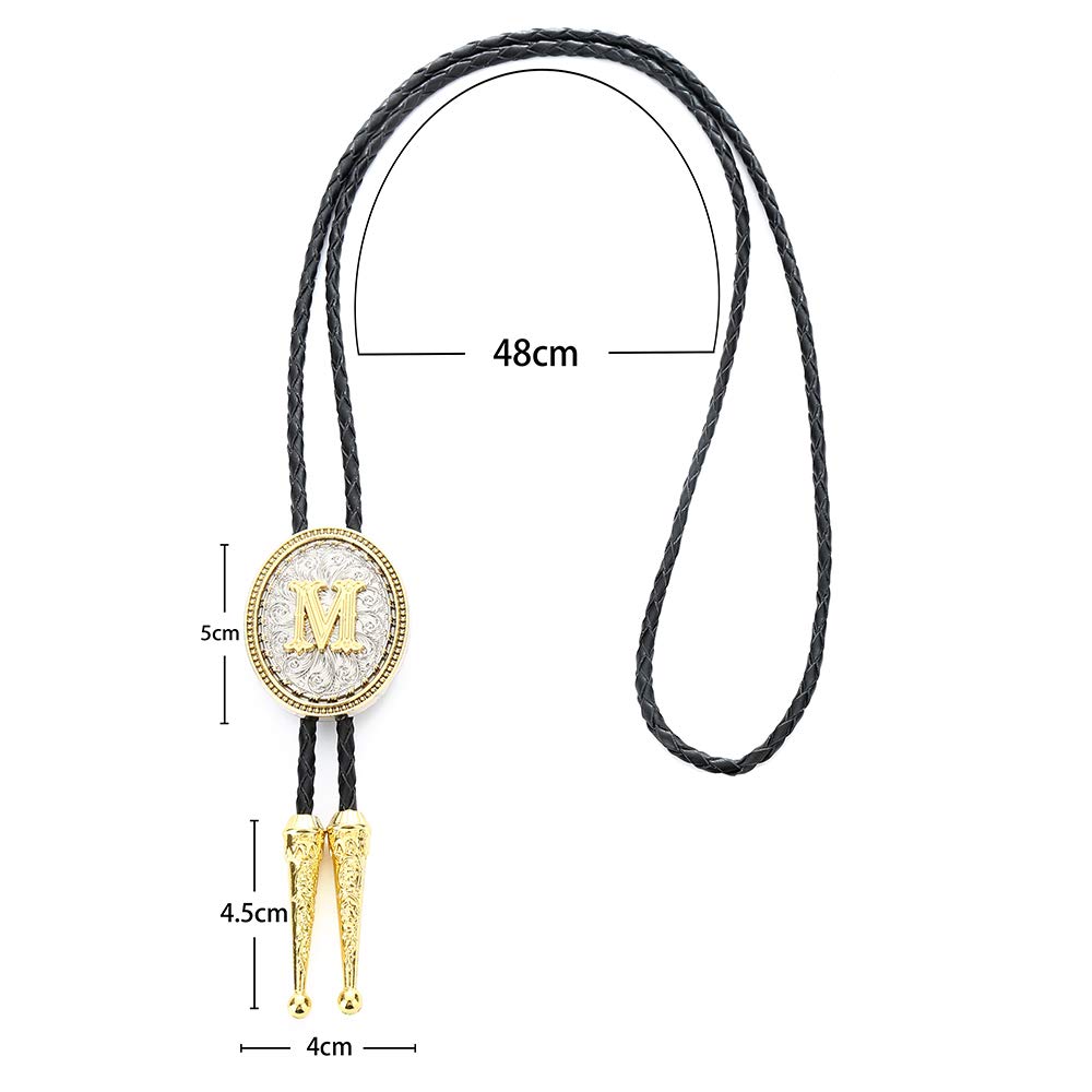 HOEACXY Initial Bolo Tie for Men Leather Cowboy Necktie Letter M Name Bola Accessories Personalized Gift for Him