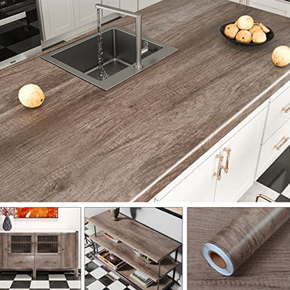 AbaBoorty 85''x15.8'' Classic Gray Oak Wood Wallpaper Peel and Stick Wood Look Vinyl Wrap for Cabinets Shelves