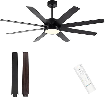 Ceiling Fan with Light, 60 inch Modern Ceiling Fan with Remote Control, Reversible DC Motor, Stepless Dimmable, Noiseless for Indoor Use, Black & Brown