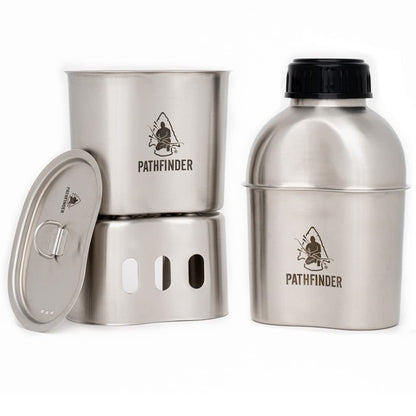 The Pathfinder School Metal Canteen Cooking Set - Survival Gear - Camping Essentials Mess Kit - Military Grade Outdoor Eating Kit - Hiking and Trail Cook Set