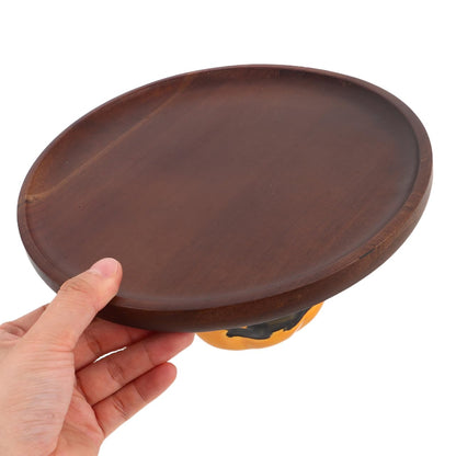 STOBAZA Halloween Pumpkin Serving Tray Rustic Wooden Dessert Platter with Ceramic Stand for Party Snacks Bread Candy Display 8.46X8.46X3.94 Inches