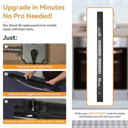 Range Oven Door Vent Trim, Compatible with Whirlpool WPW10310922 Genuine OEM, Compatible with Whirlpool Oven Door Replacement, Black Replacement Part - Replaces W10144870, W10118391, W10310922