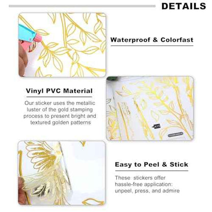 Large Tree Wall Decals Peel and Stick Gold Tree Wall Decals Murals Golden Stamping Walls Art Decal Home Decor for Living Room, TV Walls, Bedroom
