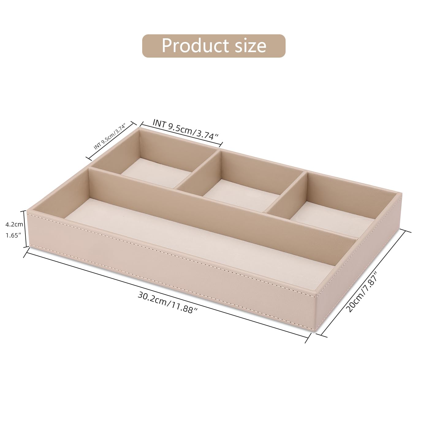 KINGFOM 4-Slot Leather Drawer Tray Desk Stationery Sundries Organizer Storage Box Pen Pencil Holder Case Container (Dark Beige)