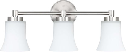 XiNBEi Lighting Vanity Light, Modern Bathroom Wall Light with Glass, Brushed Nickel 3 Light Bath Bar Light XB-W1235-3-BN