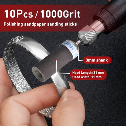1000 Grit 10 PCS Sanding Drums for Dremel Rotary Tools Accessories, Sanding Bits Kit for Dremel Sanding Bands with 1/8 inch Shank, Sandpaper Sticks Set for Plastic Wood Metal Grinding Polishing