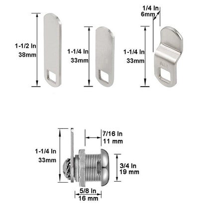 Cabinet Cam Locks Keyed Alike, 5/8” Cylinder Cam Locks for Tool Box RV Compartment Mailbox Vending Machine Drawer File Cabinet, Fits 3/8” Max Panel Thickness, Chrome Finish with 3 Cams and 2 Keys