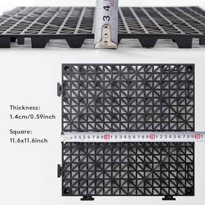 12PCS Interlocking Drainage Mat, 12" x 12" Non-Slip Splicing Rubber Drainage Floor Mats with Holes, Cushioning Floor Tiles Mats for Deck, Pool, Indoor Bathroom & Outdoor Balcony-Black