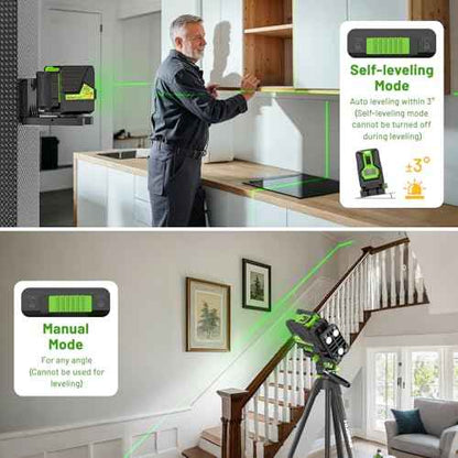 Huepar Laser Level with 60in Tripod, 1/13 High Accuracy Self Leveling Green Cross Line Lazer Leveler for Picture Hanging, Tile, Home Renovation, with Pluse Mode for Outdoor, Carry Case, Glasses