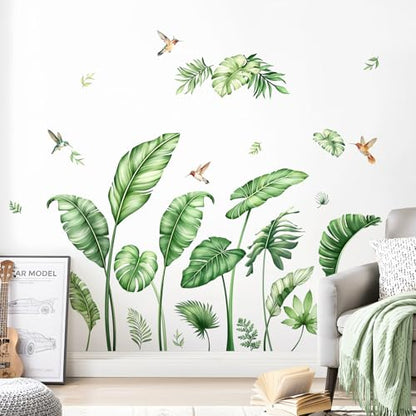 Large Palm Leaves Wall Decals, Tropical Plants Wall Stickers Boho Green Peel and Stick Wall Decal Self Adhesive Wall Art Sticker for Aisle Bedroom Office Sofa Backdrop Home Decor