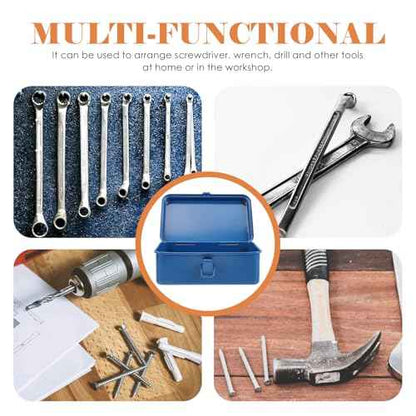 BESTonZON Metal Tool Organizer Box with Latch Closure and Handle, Portable Steel Tool Box, Mechanics Tool Box Car Trunk Repairing Tools Organizer for Workshop, Garage, Warehouse, Household, Blue