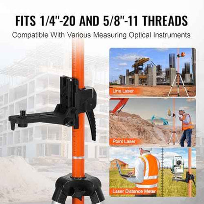 VEVOR Laser Level Tripod, 1/4"-20 & 5/8"-11 Thread Mount, 40.94-133.85 inch Height Adjustment with Level Bubble & Heavy-duty Stand, Extendable Pole Lightweight Aluminum Tripod for Laser Scanner