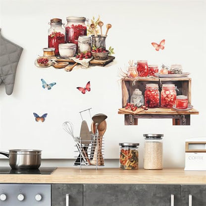 Bowl Kitchenware Utensil Shelf Wall Stickers, sacinora Butterfly Painted Wall Decals Removable Vinyl Peel and Stick for Kitchen Dining Restaurant Baking Room Bar Home Decorations