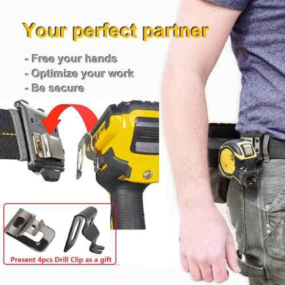 Tape Measure Holster with 4 Drill Clip, Tape Measure Holder Belt, Drill Holster Belt Clip, Drill Holster with Tool Belt Hook, Free Your Hands.
