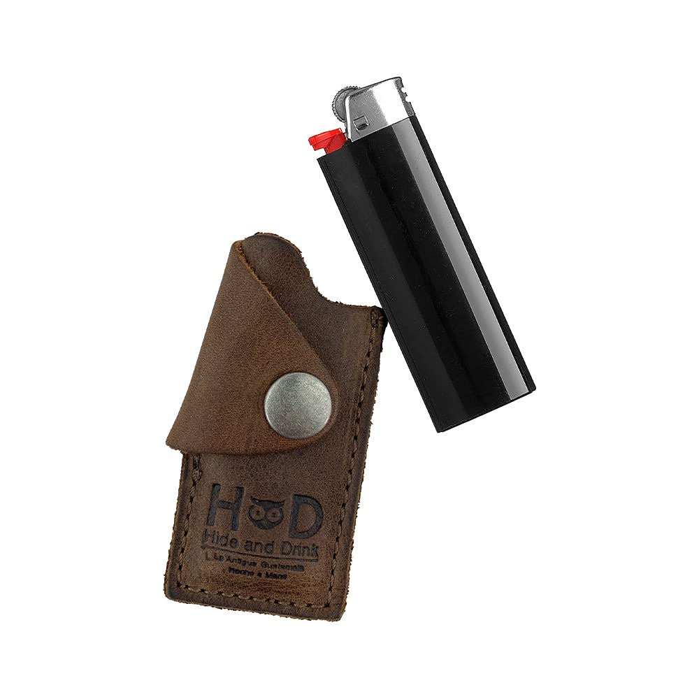 Hide & Drink, Rustic Leather Lighter Protective Case Handmade (Bourbon Brown)