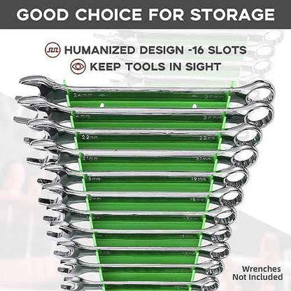 Plastic Wrench Organizer, Premium High-density Wrench Holder, Large Wrench Racks for Wall and Tool Box, 96 Slots Fit SAE& Metric Wrench Tray(6Green)