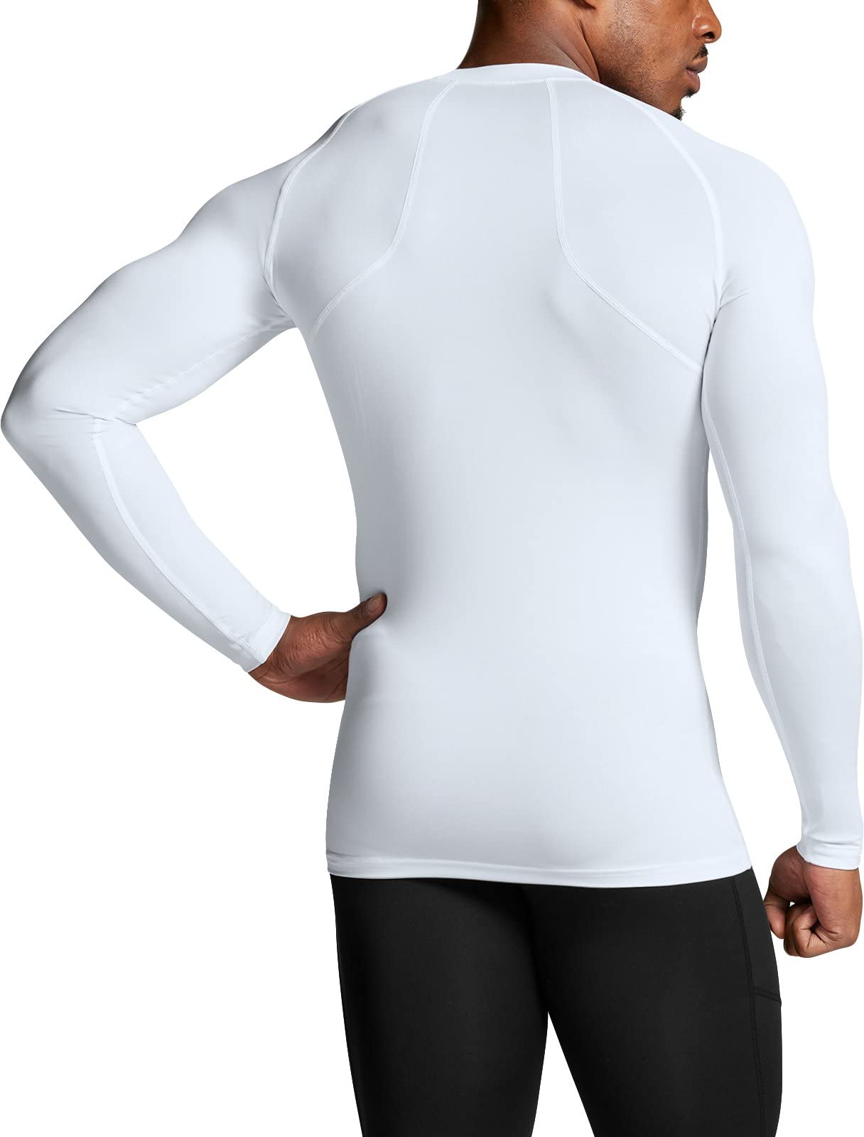 ATHLIO Men's UPF 50+ Long Sleeve Compression Shirts, Water Sports Rash Guard Base Layer, Athletic Workout Shirt, 3pack White/White/White, Large