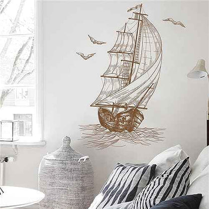Sketch of A Sailboat Seagull Wall Stickers, sacinora Travel Adventure Inspirational Wanderlust Sailboat Nautical Wall Decals RemovableVinyl for Living Room Bedroom Bathroom Kitchen Sofa TV Background
