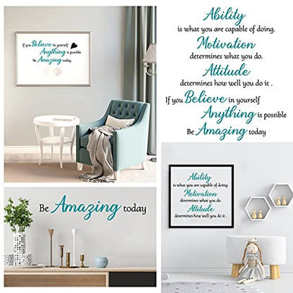 3 Sheets Vinyl Quotes Stickers, Inspirational Saying Wall Decals for Home, Office, School, Teen Dorm Room