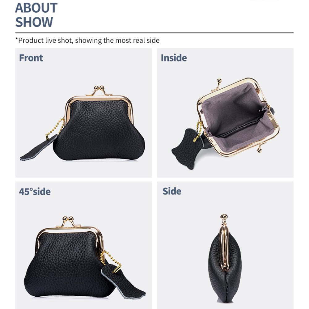 Mini Retro Coin Purse, Small Leather Change Pouch Wallet for Women Euramerican Fashion Versatile Clip Money Bag (Black)