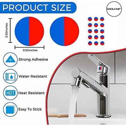 Faucet Stickers, 15 Hot and Cold Water Stickers - Kitchen Faucet Stickers - Red & Blue Vinyl Tap Faucet Transfer Stickers for Bathroom ((H & C - Circle))