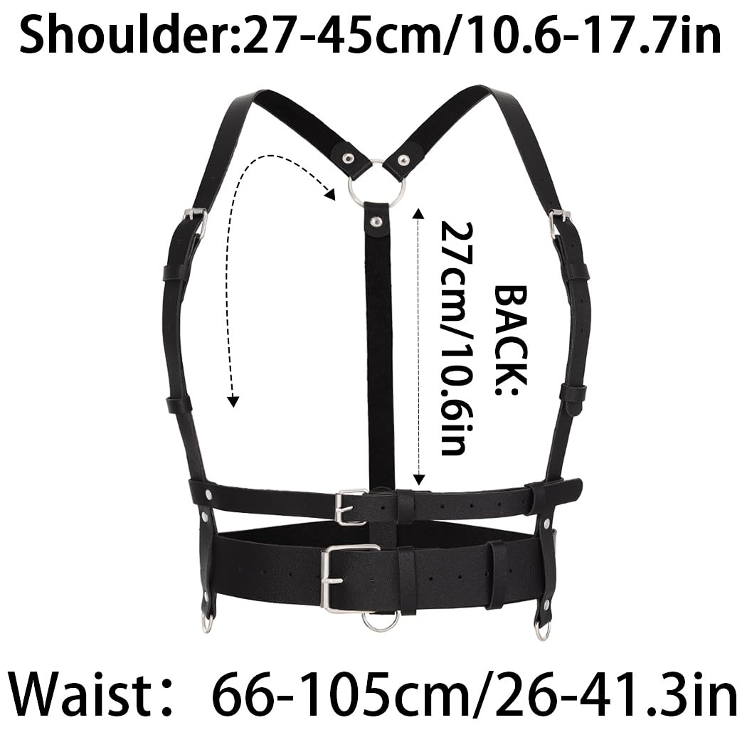 BODIY Punk Women Waist Belts PU Leather Fashion Body Chain Belt Circle Rave Halloween Accessories Belt Adjustable Gothic (Black-04)