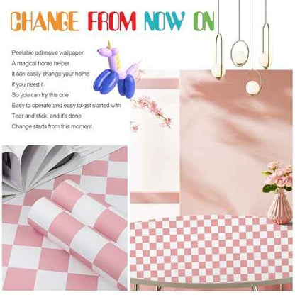 Amiya Checkered Wallpaper Peel and Stick Pink Mosaic Checkerboard Contact Paper 17.3¡±X120¡±Modern Self Adhesive Vinyl Removable Wall Paper for Shelf Liner,Classroom,Cabinets,Living Room