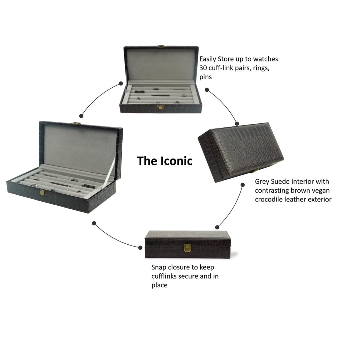 Decorebay Iconic Vegan Crocodile Leather Cufflink, Ring Storage Box and Organizer