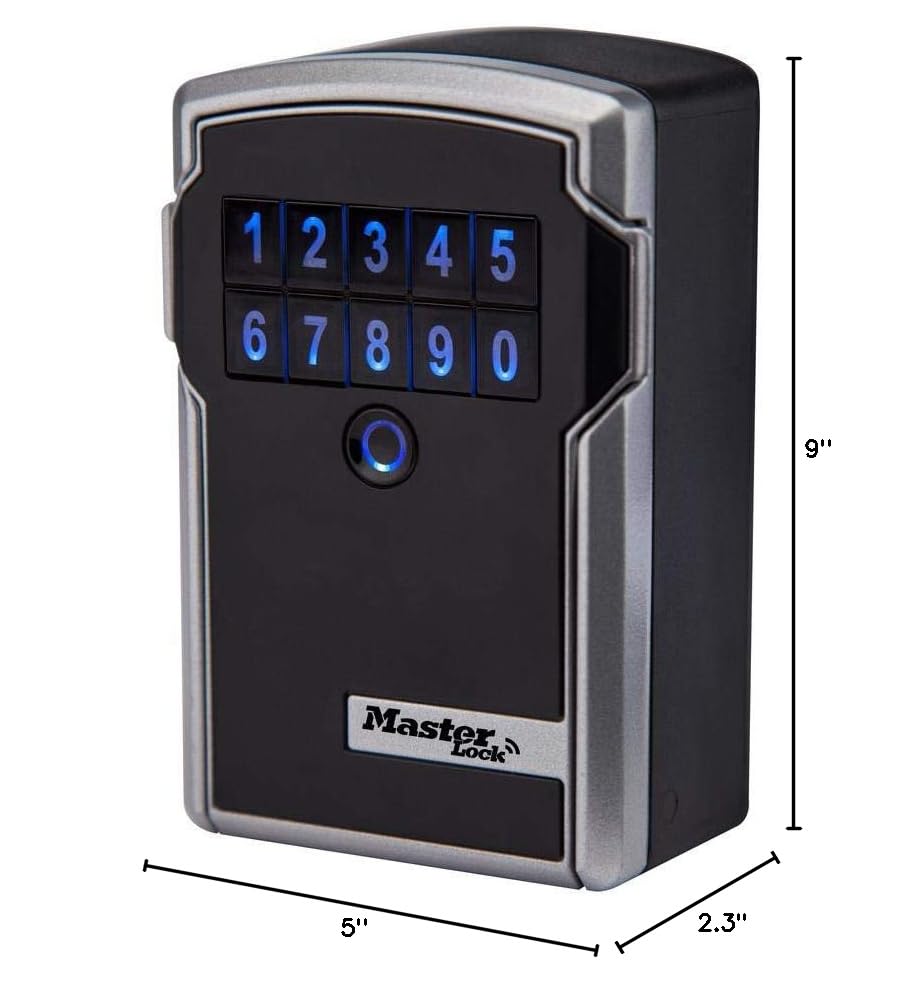 Master Lock Digital Lock Box for Keys with Code, Electronic Wall Mount Key Safe with Bluetooth Connection to iOS/Android App and Sharable Keypad Codes, 3-1/4 Inches Wide, ‎5441EC