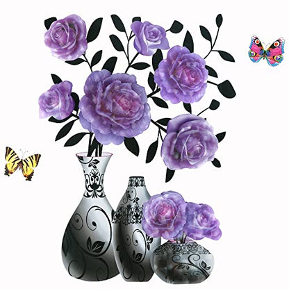 Supzone 3D Vase Stereo Flower Wall Stickers - DIY Purple Superposition Floral Decal - Removable Waterproof Art for Bedroom, Living Room, Offices, Study Room Home Decoration