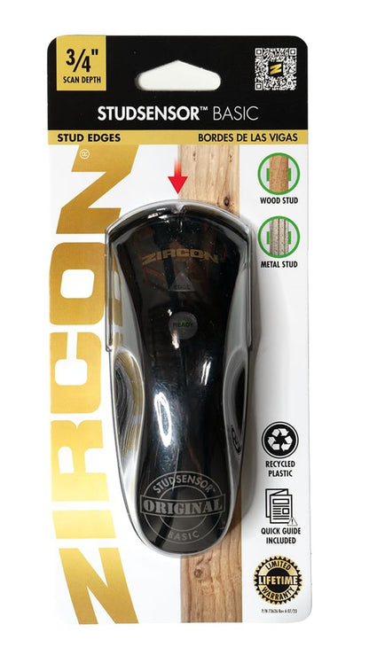 Zircon® StudSensor™ Basic SL Stud Finder Wall Scanner, Edge-Detection Wall Stud Finder for Wood and Metal Studs Behind Drywall, LED Alerts and SpotLite® Beam for DIY Picture, Shelf and TV Mounting